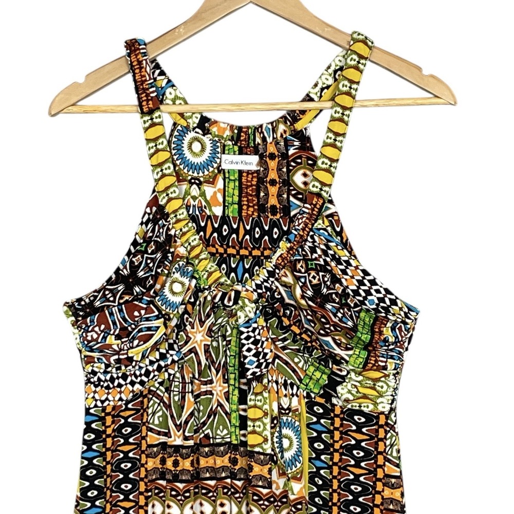 Patchwork Print Babydoll Maxi Halter Dress Womens 6 Earthy Boho Chic Resortwear - Picture 2 of 9